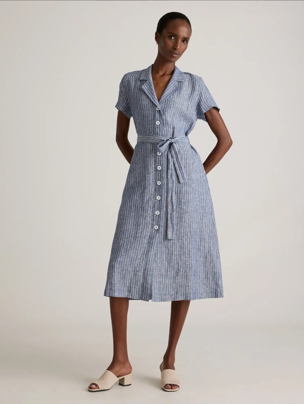 Quince 100% European Linen Classic Button Front Dress Size M